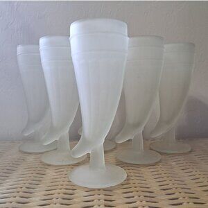 Set of 7 Vintage Indiana Glass Tiara Frosted Powder Horn Pilsner Beer Glasses